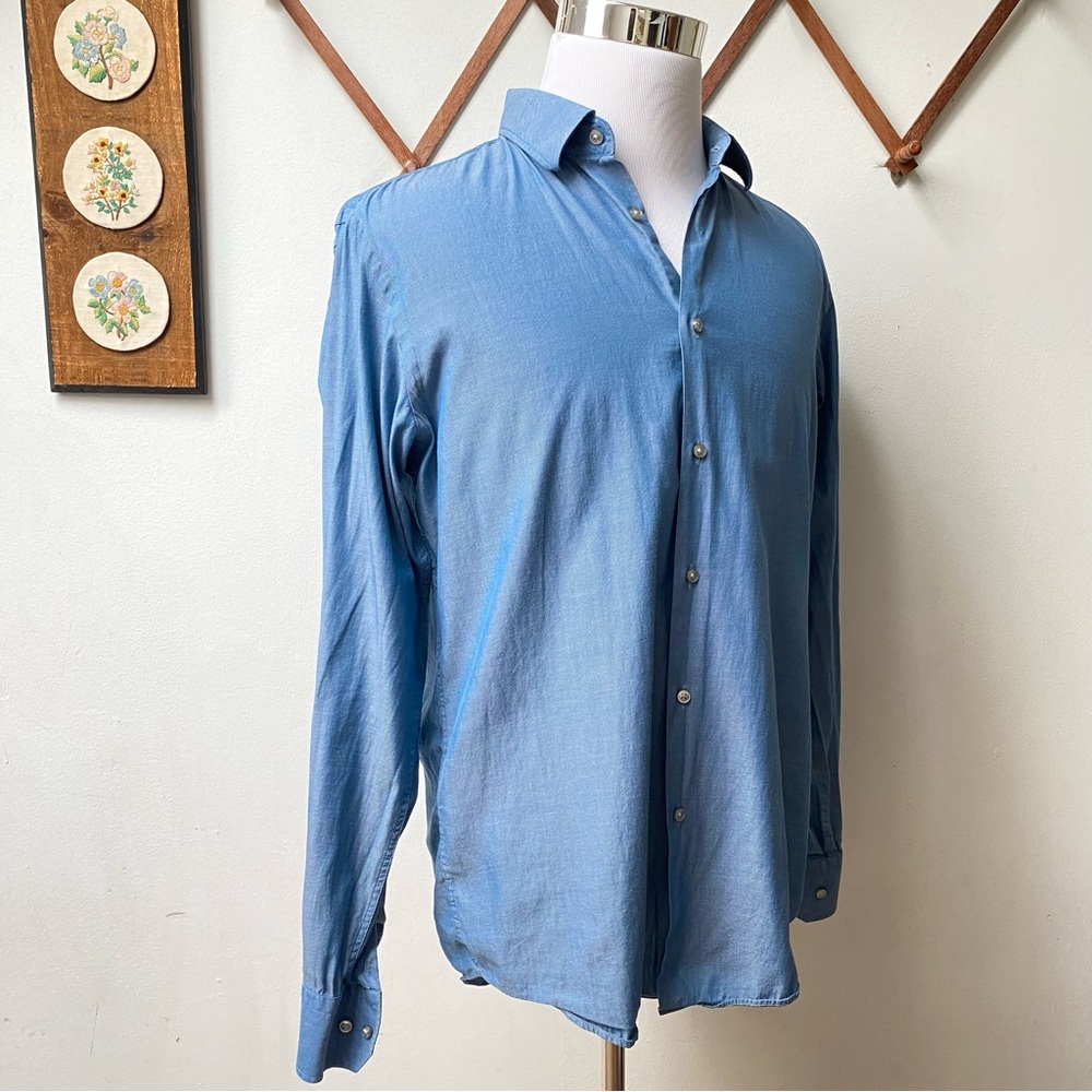 Hugo Boss Blue Sheen Button Down Shirt - Picture 10 of 12